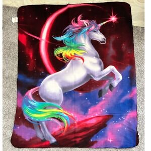 Just Funky Unicorn Rainbow Galaxy Fleece Throw Blanket